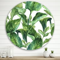 Designart 'lišće tropskih lišća na bijelom' tropskom krugu metal zidna umjetnost - disk od 29