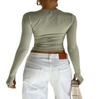 THAISU žene dugi rukavi vitki fit crop majica majica karosek izrežite osnovne majice bluze ulice