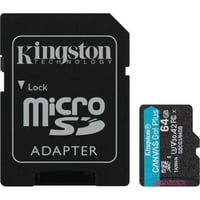 Memorijska kartica Kingston 64GB microSDXC Platna Go Plus, sa brzinom čitanja 170 MB/s UHS-I klase Uv A2 A + adapter