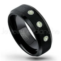 Crni volfram prsten sa zakošenim rubom-0,21 karatni peridot prsten s 3 kamena-personalizirani zaručnički prsten