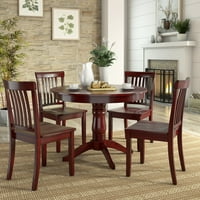Drveni blagovaonski set od 5 komada, okrugli stol i stolice s naslonom od 5 komada, bobičasto crvena