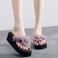 Ženske sandale; modne flip-flop japanke s otvorenim nožnim prstima s cvjetnim klinom; ženske cipele u boji; Ljubičasta;