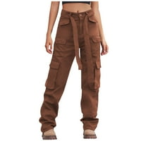 HHEI_K ženska modna ležerna kasutna čvrsta boja isprana traper multi džepova kombinezoni hlače teretne hlače žene
