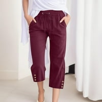 Capri hlače za žene natečene hlače za žene povremene ljetne elastične boje elastične boje pamuka i lane labave