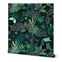 Swatch Peel & Stick Pozadina - Zelena džunglani životinjski print Tropska palmina Monstera Toucan Birds Leopard