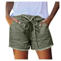 Keusn ženske pamučne kratke hlače povremene ljetne srednjeg struka Elastični struk udobne kratke hlače s džepnim