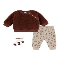 Petit Lem djevojčica Sherpa Sweatshirt Outfit Set W čarape, Veličine mjeseci- Mjeseci