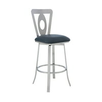 Moderna barska stolica visoka 30 inča s mat završnom obradom od nehrđajućeg čelika i sive kože