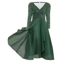 Ženska haljina s dugim rukavima, Ženske casual modne šifonske haljine s printom i šavovima, Ženske haljine u zelenoj
