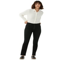 Besplatno montažu ženske esencijalne vitke traperice s izloženim prednjim gumbom