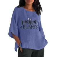 Uskrsne košulje za žene s kratkim rukavima s okruglim vratom sa zabavnim uzorcima zečića labava ležerna lanena