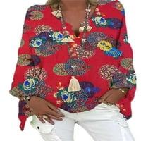 Ženski etnički Casual pulover, široka ležerna tunika, bluza, Vintage radne košulje, vrhovi, Crveni, Donji dio