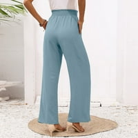 Ženske Ležerne duge hlače visokog struka, ženske Ležerne široke hlače, jednobojna traka za struk, široke duge