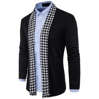 Synoidni muški kaputi i jakne- Houndstooth Srednja dužina ležerno pletenje Smanjite Slim Fit Cardigan jakna Black