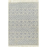 2' 3'ručno izrađeni tepih od vune i pamuka s geometrijskim uzorkom u plavoj boji