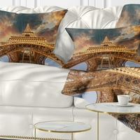 Designart Paris Paris Eiffel Towerin Paris s bojama zalaska sunca - Jastuk za bacanje grada - 12x20