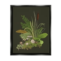 ; Prirodno šumsko tlo Botanički sastav miješane gljive i Paprati grafička umjetnost jet crno platno s plutajućim