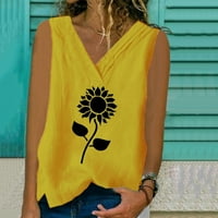 Ljetne ženske majice bez rukava s izrezom i printom u obliku slova U, pamučne lanene košulje s prorezom, Ležerne
