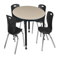 Okrugli hladni stol s podesivom visinom od 42 - bež i stolice od 12 do 12 inča-Crna
