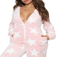 Ženska topla zimska pahuljasta pidžama, kombinezon s patentnim zatvaračem, spavaćica, kaput za spavanje