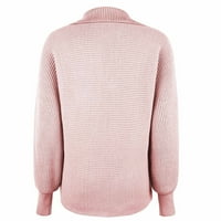 Tklpehg Ženski džemperi labavi ležerni vrhovi dugih rukava modni džemper s V-izrezom Čvrsta boja pletenica jeseni