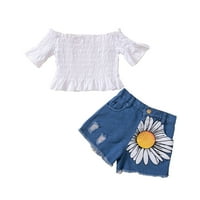 Outfit Rovga Girls Set Toddlers Kids Girl Odjeća kratki rukavi Top Sunflowers traperice kratke hlače hlače odjeće
