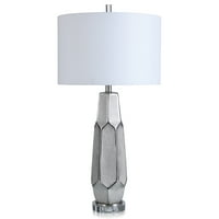 - Keramička Stolna svjetiljka s izrezbarenim i teksturiranim kućištem-srebrna završna obrada - bijeli abažur