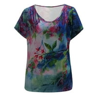Ljetne majice za žene labavog kroja s cvjetnim printom, izrez u obliku slova u, Kratki rukav, grafički ženski