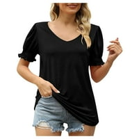 Ženske majice s okruglim vratom, obična bluza, Ležerne ženske ljetne košulje kratkih rukava, Crna a-line